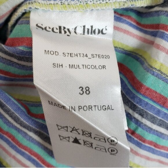 See by Chloe Off the Shoulder Multi Striped Seersucker Top Blouse size 38 M - Picture 11 of 16